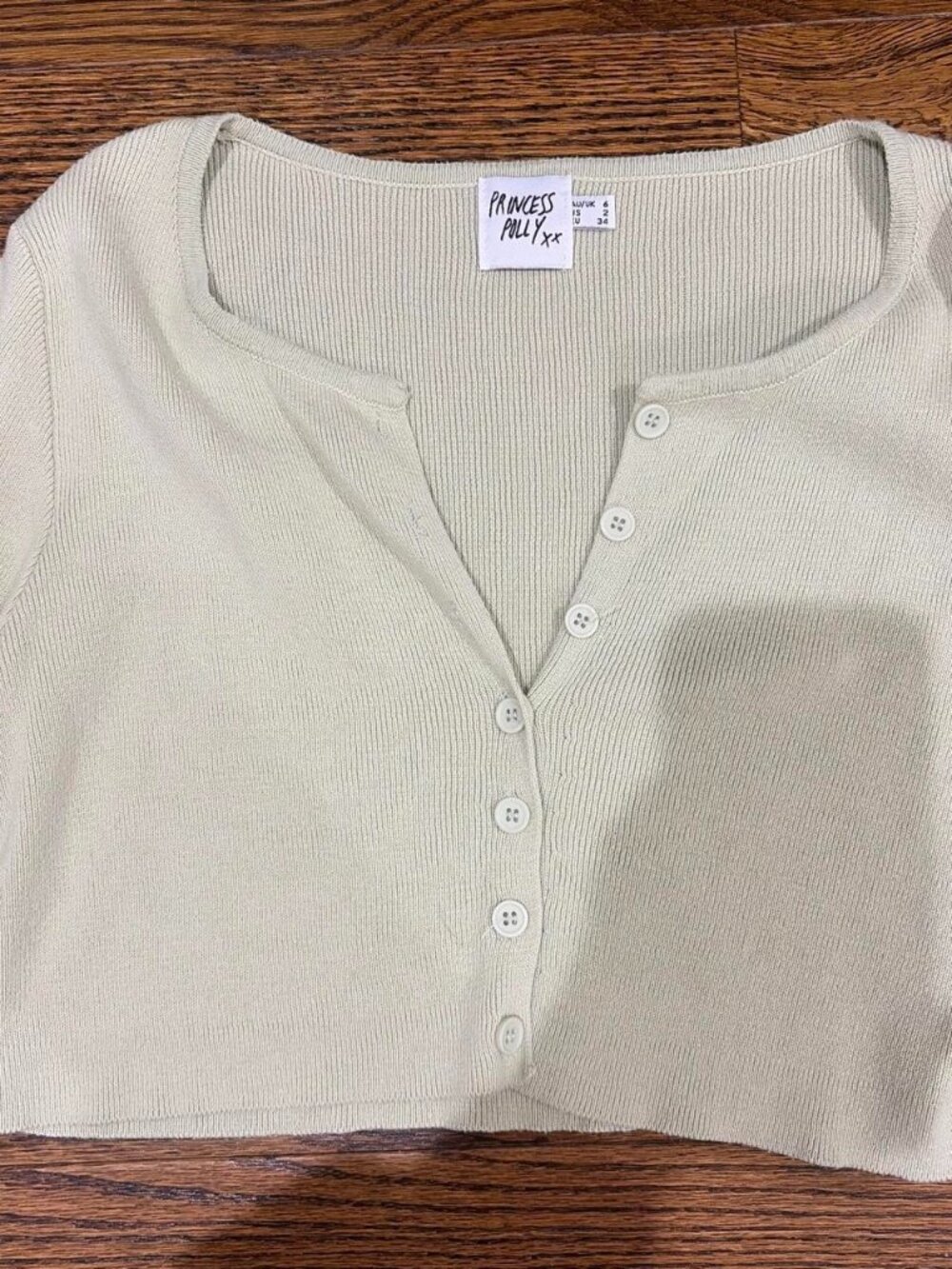Princess Polly Light Sage Green Cropped Knit Cardigan
